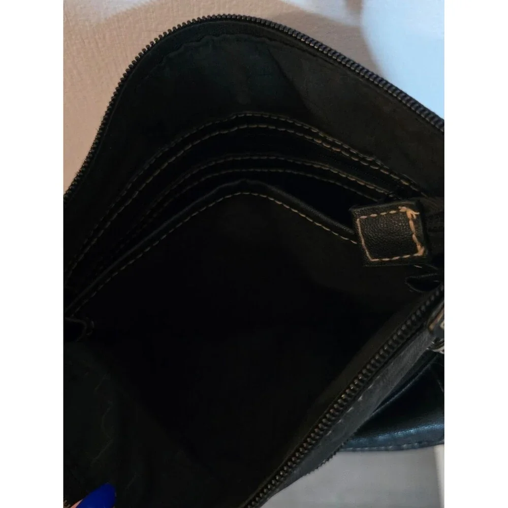 Rosetti Black Crossbody Multipocket Vegan Leather Bag with Contrast Stitching